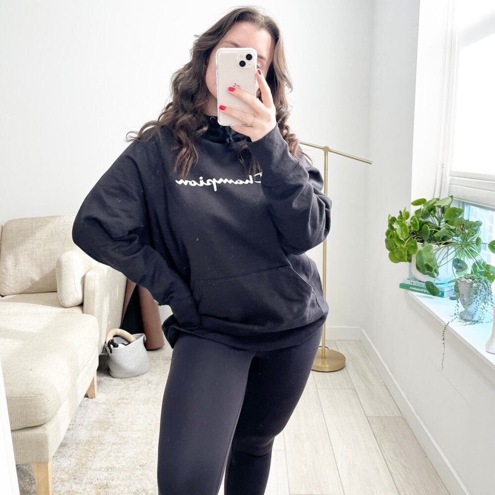 Champion Black Logo Hoodie Sweatshirt Size 2X